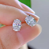 925 Silver 5x7MM Oval Diamond Stud Earrings
