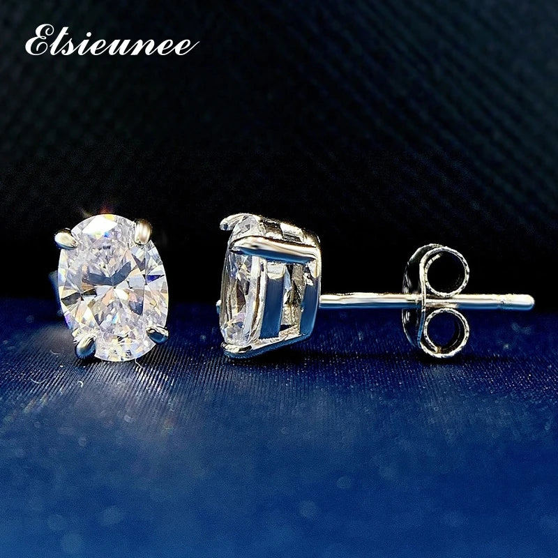 925 Silver 5x7MM Oval Diamond Stud Earrings