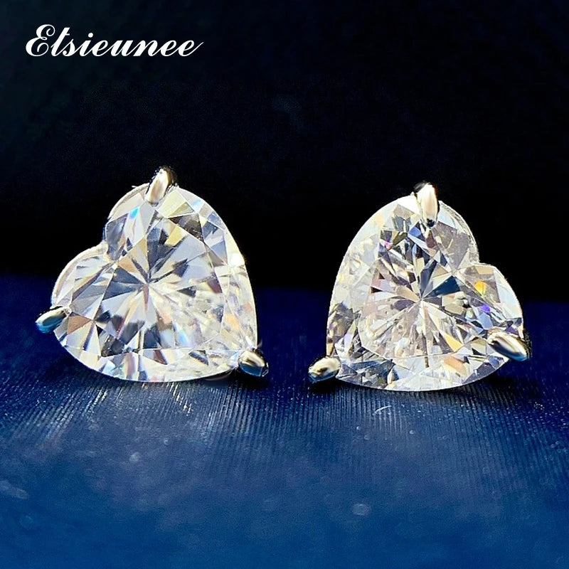 925 Silver Heart Moissanite Stud Earrings
