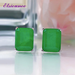 925 Silver Paraiba Tourmaline Emerald Stud Earrings