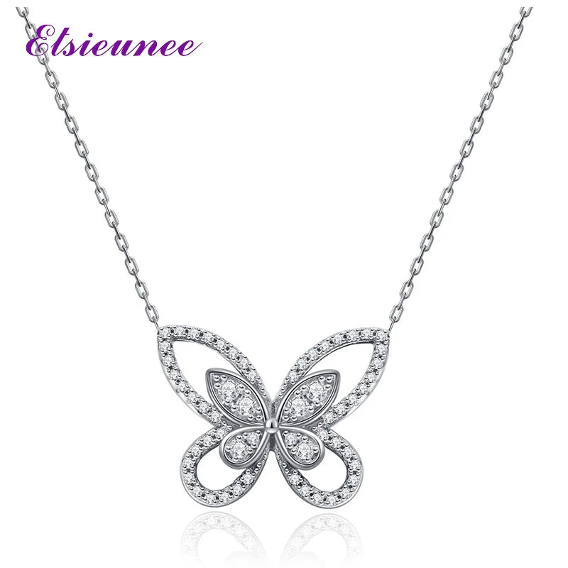 925 Silver Butterfly Moissanite Diamond Pendant Necklace