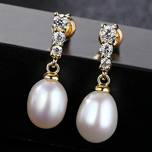 925 Silver Pearl Dangle Drop Earrings for Women Wedding
