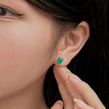 925 Silver 1CT Emerald Paraiba Tourmaline Stud Earrings
