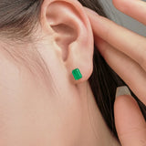 925 Silver 1CT Emerald Paraiba Tourmaline Stud Earrings