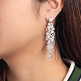 925 Silver Tassel Leaf Drop Earrings for Women Elegant Banquet Wedding Jewelry
