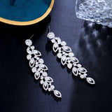 925 Silver Tassel Leaf Drop Earrings for Women Elegant Banquet Wedding Jewelry
