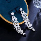 925 Silver Tassel Leaf Drop Earrings for Women Elegant Banquet Wedding Jewelry