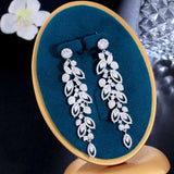 925 Silver Tassel Leaf Drop Earrings for Women Elegant Banquet Wedding Jewelry