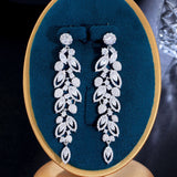 925 Silver Tassel Leaf Drop Earrings for Women Elegant Banquet Wedding Jewelry