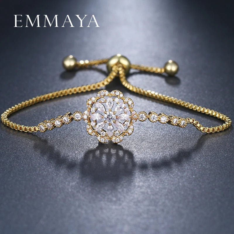 Flower Bracelet Clear Cubic Zircon Adjustable Link Chain Bracelets