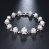 Simulated Pearl Bracelet with Cz Beads Paved Women Bracelet