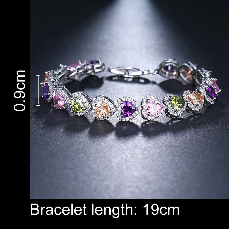 Multicolor CZ Crystal Heart Bracelet for Women Girls