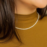 EManco 3MM Pearl Necklace Oval Stainless Steel Necklace Women's Wedding
