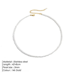EManco 3MM Pearl Necklace Oval Stainless Steel Necklace Women's Wedding