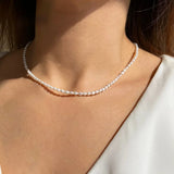 EManco 3MM Pearl Necklace Oval Stainless Steel Necklace Women's Wedding