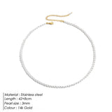 EManco 3MM Pearl Necklace Oval Stainless Steel Necklace Women's Wedding