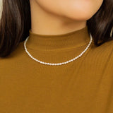 EManco 3MM Pearl Necklace Oval Stainless Steel Necklace Women's Wedding