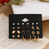 12 Pairs Flower Women's Earrings Set Pearl Crystal Stud Earrings Boho