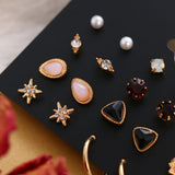 12 Pairs Flower Women's Earrings Set Pearl Crystal Stud Earrings Boho