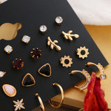 12 Pairs Flower Women's Earrings Set Pearl Crystal Stud Earrings Boho