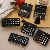 12 Pairs Flower Women's Earrings Set Pearl Crystal Stud Earrings Boho