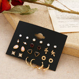 12 Pairs Flower Women's Earrings Set Pearl Crystal Stud Earrings Boho