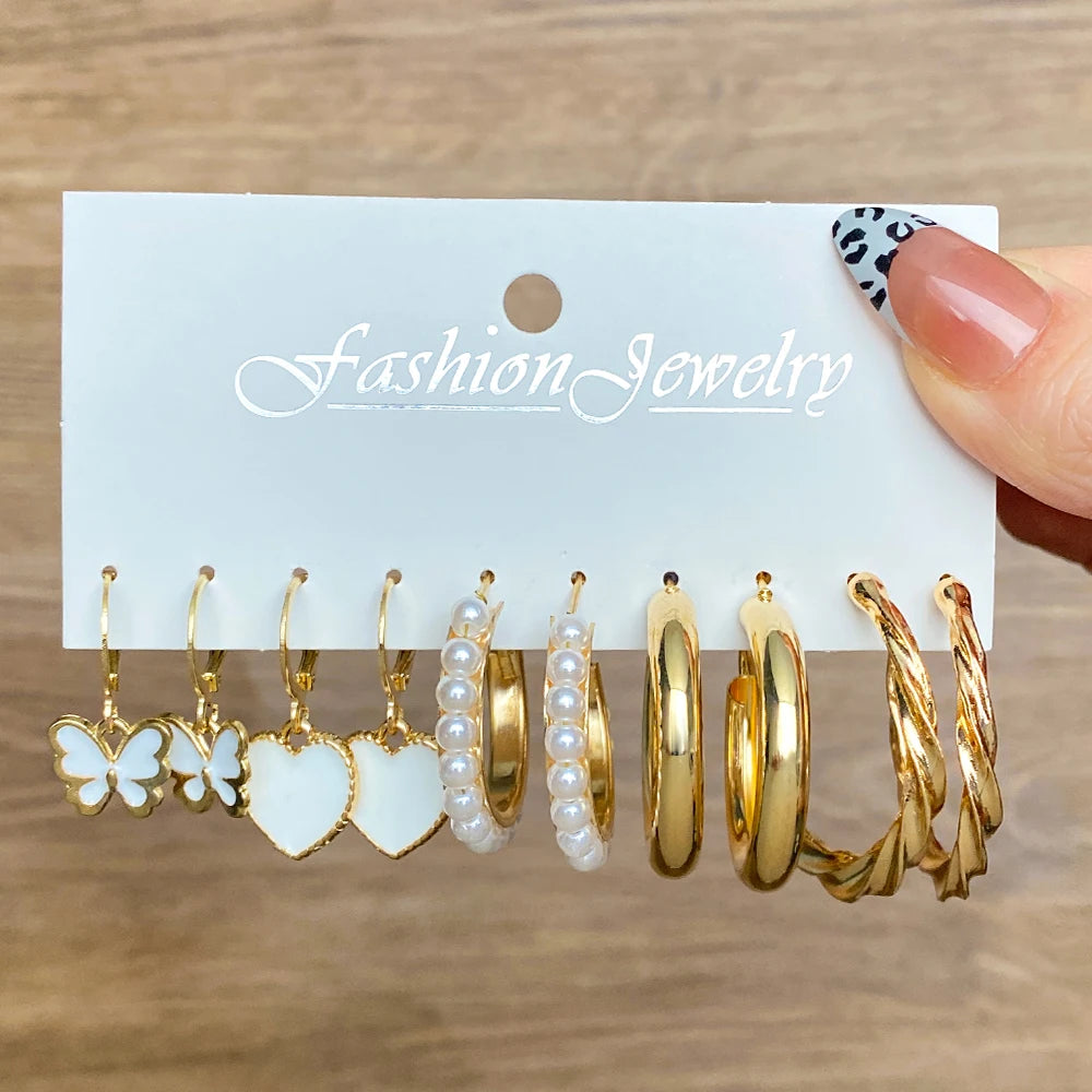 Vintage Butterfly Earrings Set Heart Shape Jewelry