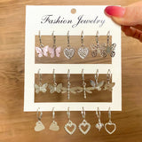 Silver Butterfly Drop Earrings Set for Women Geometric Heart Acrylic Jewelry