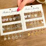 Silver Butterfly Drop Earrings Set for Women Geometric Heart Acrylic Jewelry