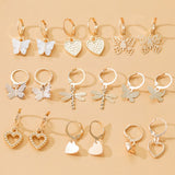 Silver Butterfly Drop Earrings Set for Women Geometric Heart Acrylic Jewelry