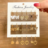 Silver Butterfly Drop Earrings Set for Women Geometric Heart Acrylic Jewelry