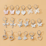 Silver Butterfly Drop Earrings Set for Women Geometric Heart Acrylic Jewelry