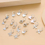 Silver Butterfly Drop Earrings Set for Women Geometric Heart Acrylic Jewelry