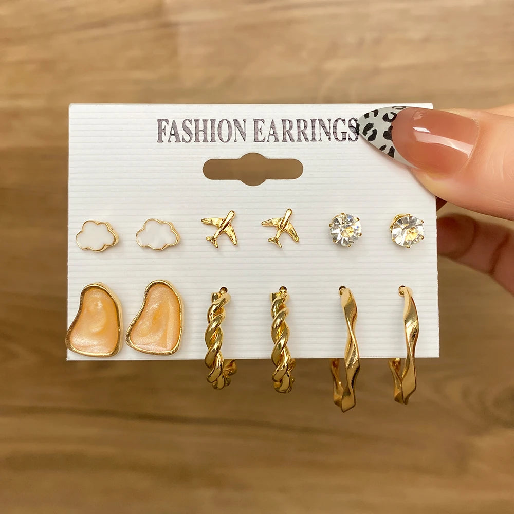 Leopard Geometric Hoop Earrings Set - Vintage Jewelry