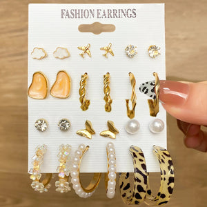 Leopard Geometric Hoop Earrings Set - Vintage Jewelry