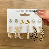 Leopard Geometric Hoop Earrings Set - Vintage Jewelry