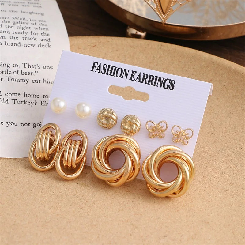 Vintage Butterfly Hoop Earrings Set for Women Girl Pearl Circle Heart Earring