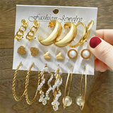 Vintage Butterfly Hoop Earrings Set for Women Girl Pearl Circle Heart Earring