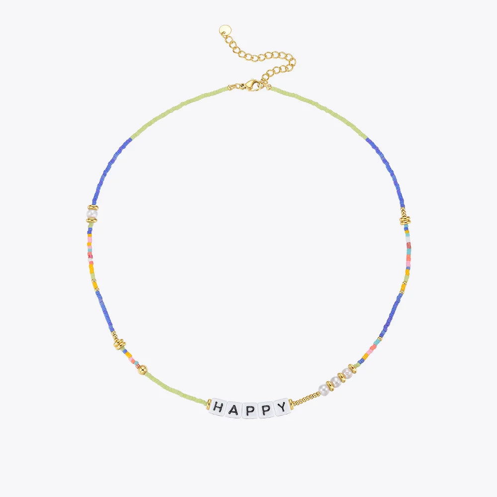 Colorful Beads Acrylic Letter Necklace for Women