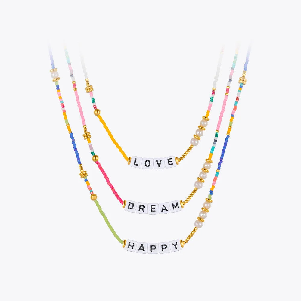 Colorful Beads Acrylic Letter Necklace for Women