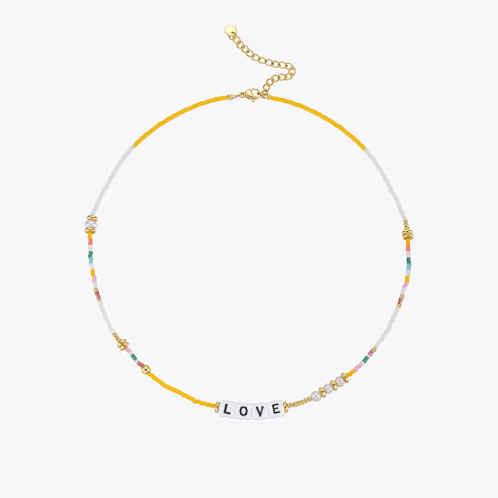 Colorful Beads Acrylic Letter Necklace for Women