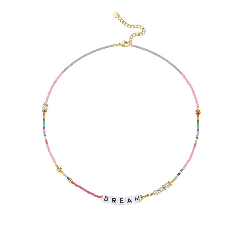 Colorful Beads Acrylic Letter Necklace for Women
