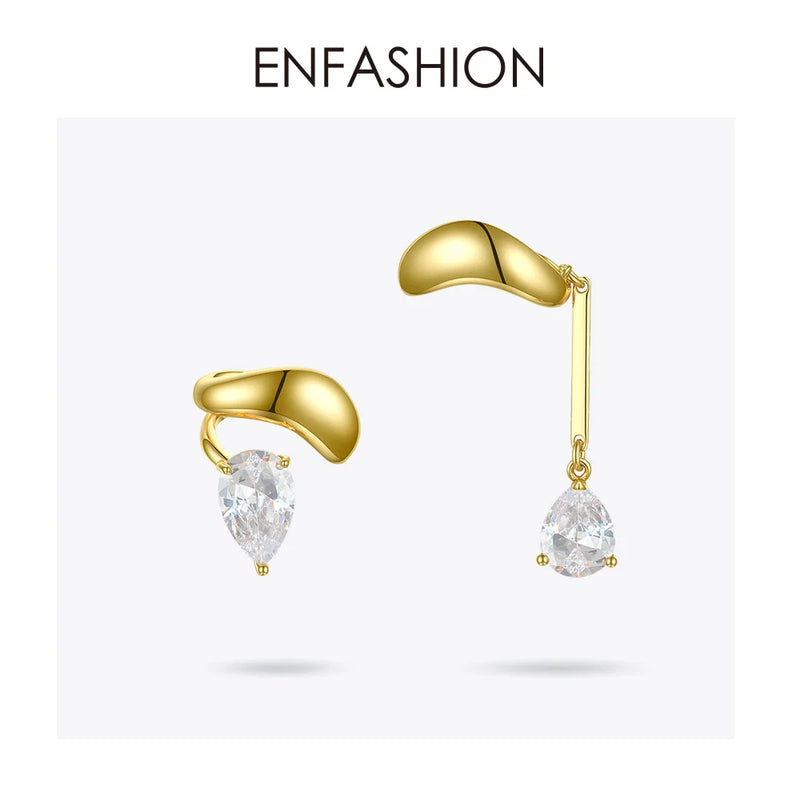 Asymmetric Water Droplets Crystal Ear Cuff Clip On Earrings