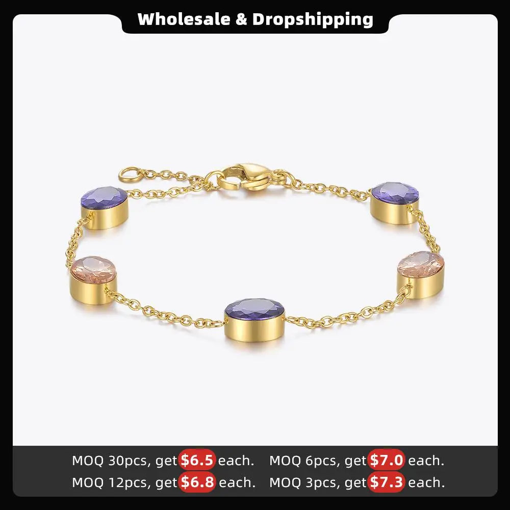 Colorful Stone Bracelet Stainless Steel Charms