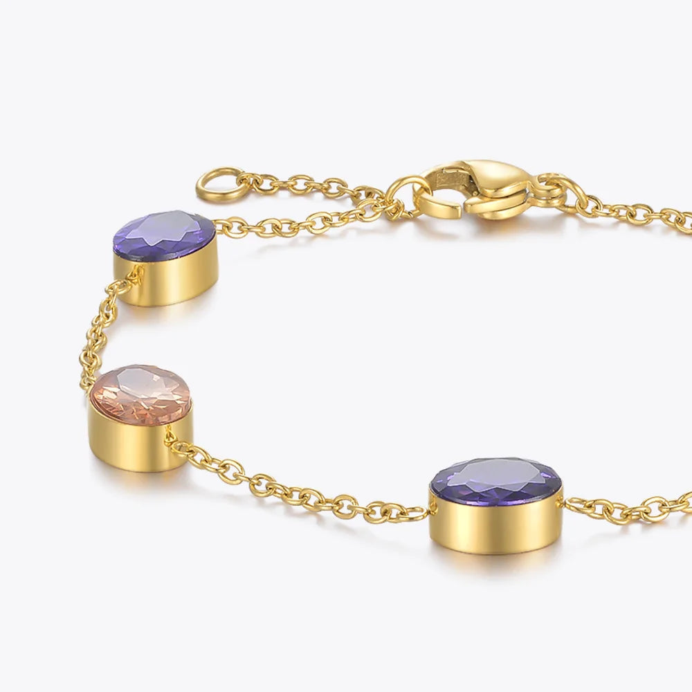 Colorful Stone Bracelet Stainless Steel Charms