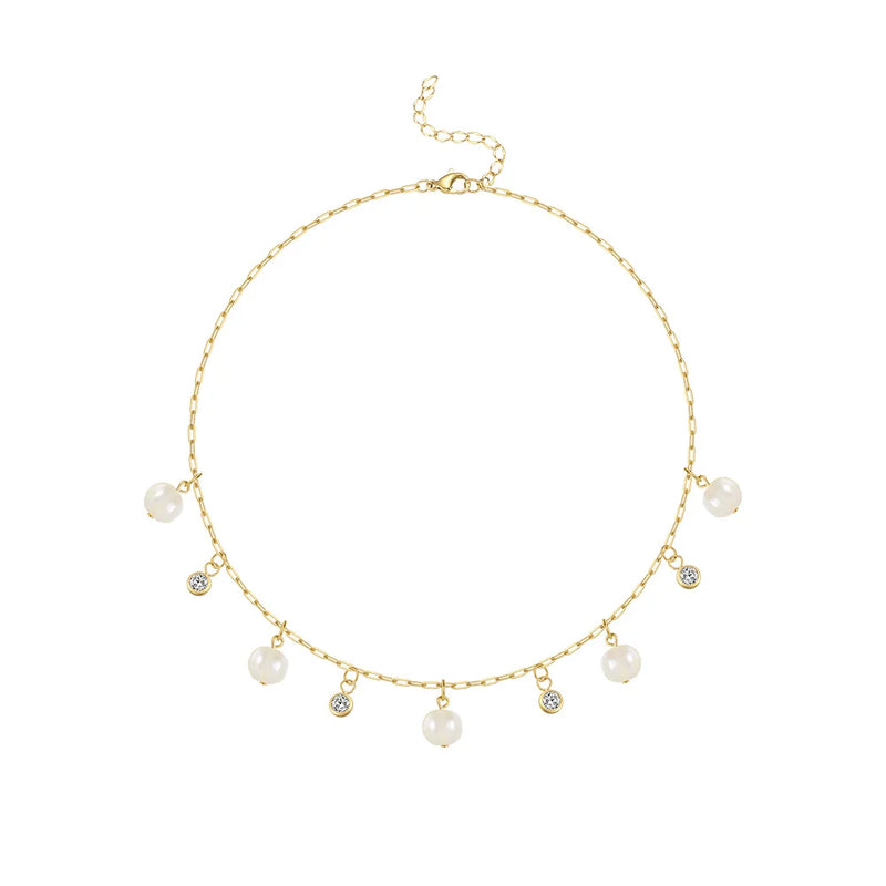 Crystal Pearl Necklace Women's Gift Stainless Steel Jewelry