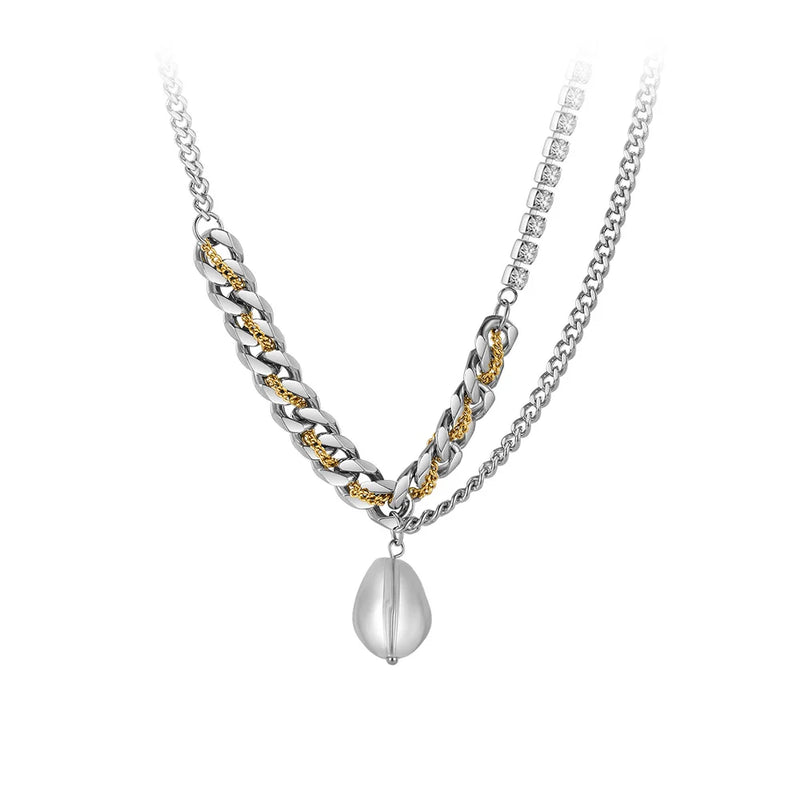 Glass Ball Pendant Necklace Women Stainless Steel Zircon Chain Collier Jewelry
