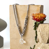 Glass Ball Pendant Necklace Women Stainless Steel Zircon Chain Collier Jewelry