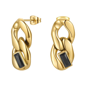 Goth Chain Drop Earrings Zircon Stainless Steel E211300