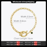 Green Stone Bracelet Stainless Steel Jewelry Women Gift B2247